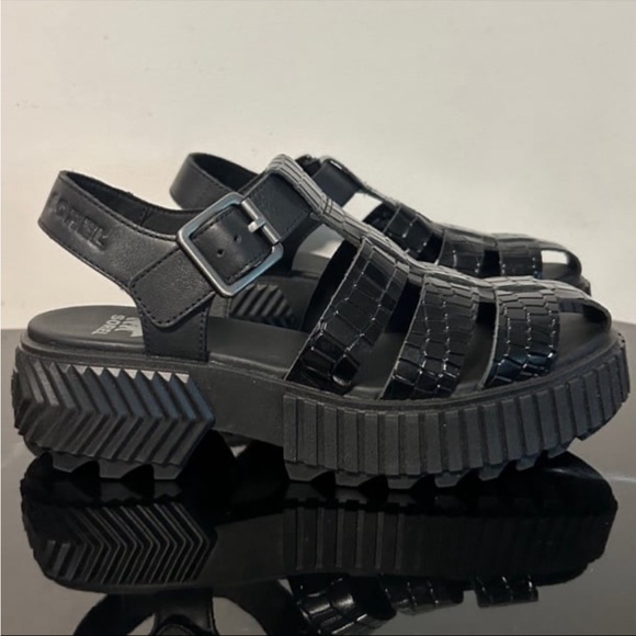 New Sorel Ona Black Platform Sandals 6 - Picture 5 of 9